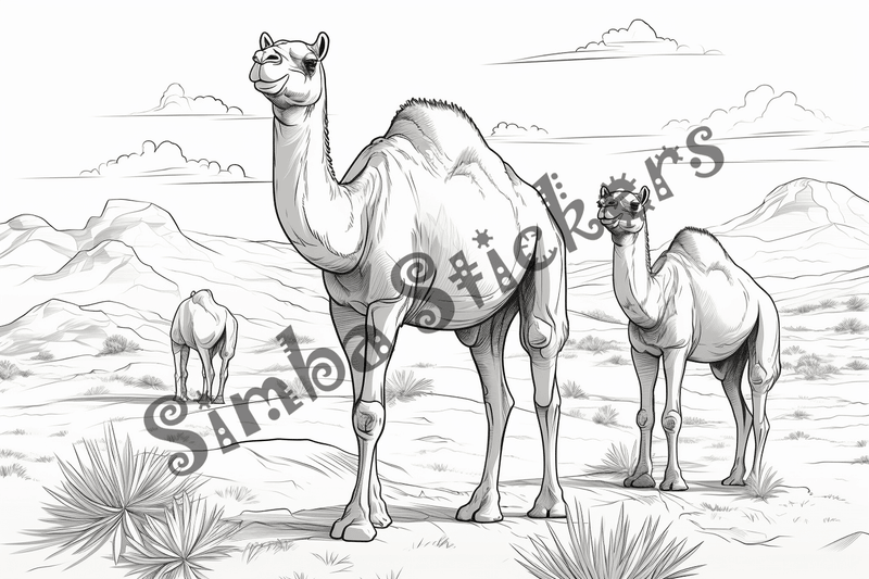 Colouring pages, bundle of camels, 25 images 2