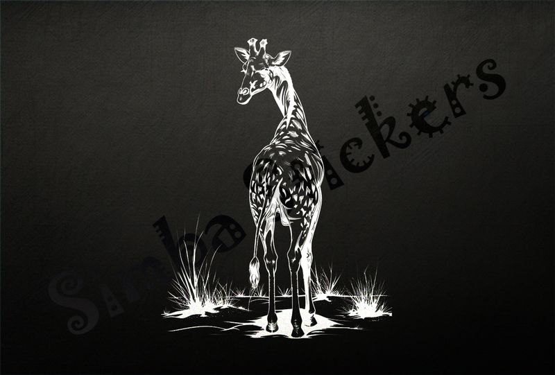 Giraffe from behind, head turned backwards to the left, outline art