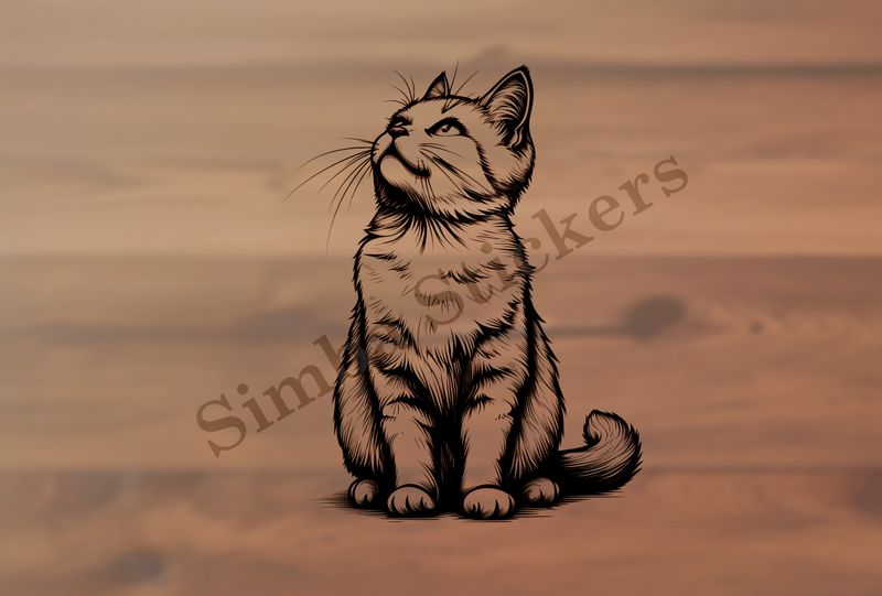 Cat looking up, outline art, khzxhm