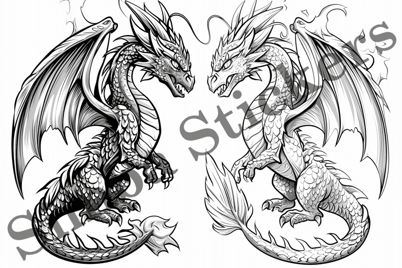 Colouring pages, bundle of dragons in love, 10 images