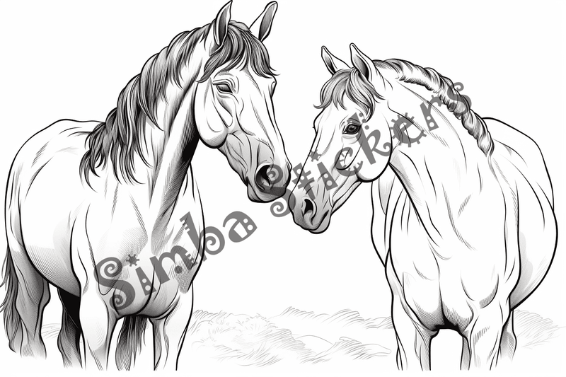 Colouring pages, bundle of horses, 25 images 2