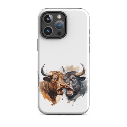 Tough Case for iPhone, Bulls facing up to each other, watercolour, dx5eff