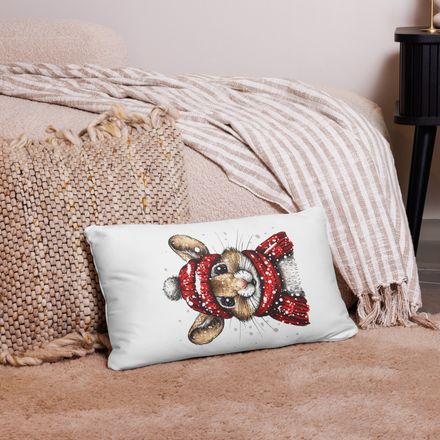 Pillow case 12x20, Mouse wearing red winter hat and scarf in the snow, xg8dl3