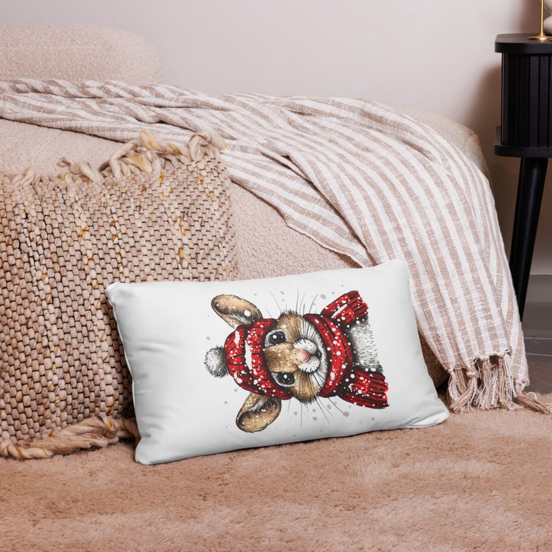 Pillow case 12x20, Mouse wearing red winter hat and scarf in the snow, xg8dl3