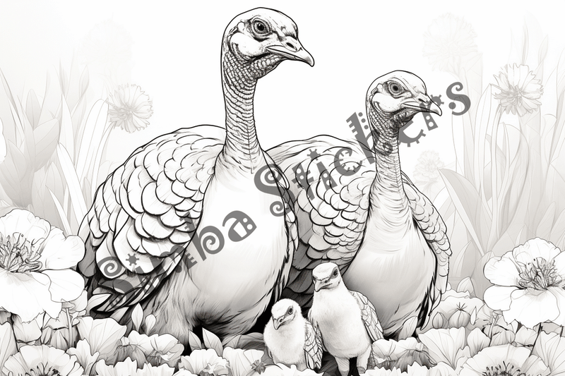 Colouring pages, bundle of turkeys in love, 25 images