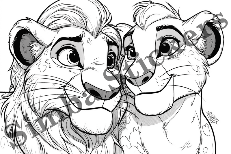 Colouring pages, Bundle of lions in love, 10 images