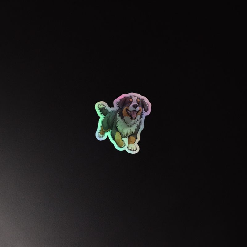 Kiss-Cut Holographic Stickers, Bernase Mountain dog running 