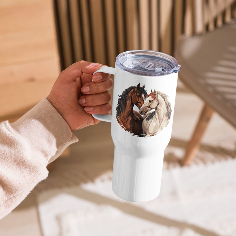 Travel Mug, Cattle, Horses nose-to-nose, jbgjpy