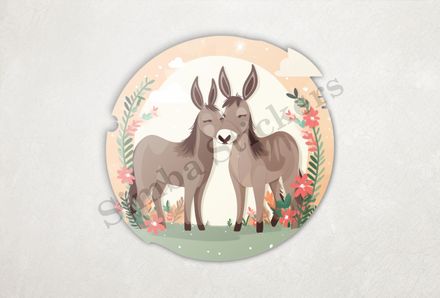 Donkeys in love, flower wreaths
