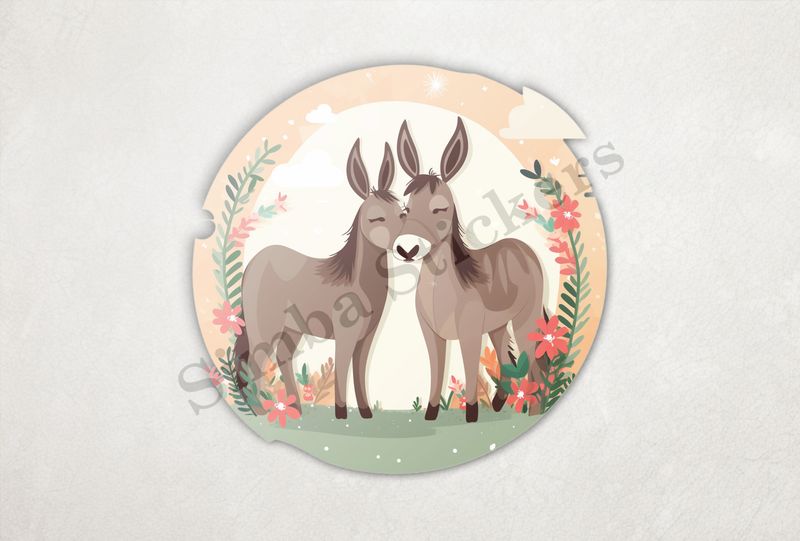 Donkeys in love, flower wreaths