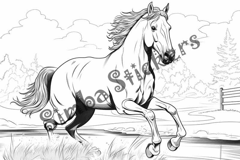 Colouring pages, bundle of horses running, 10 images