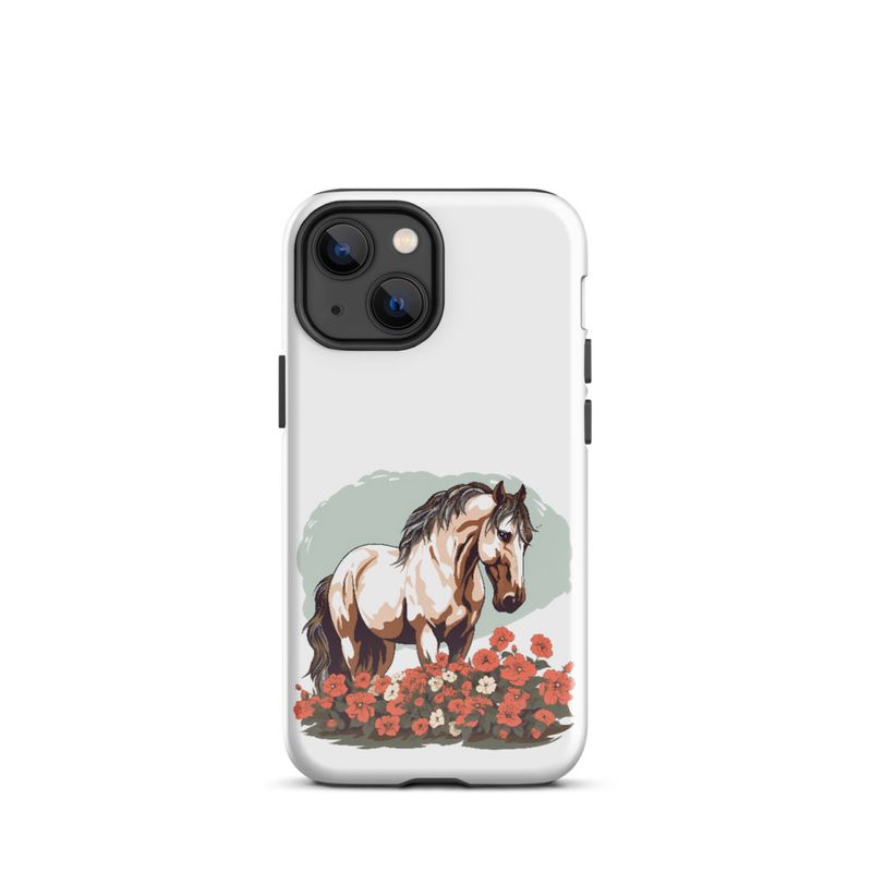 Tough Case for iPhone, Brown horse in field of red flowers, n4w2fj