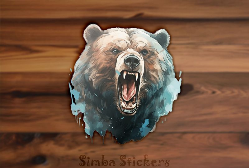 Bear growling, bluish hue, watercolour, o097qq