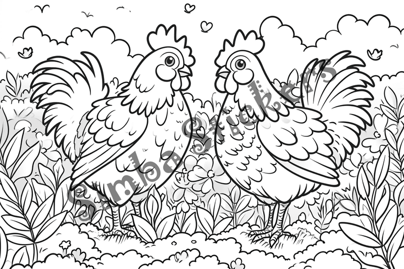 Colouring pages, bundle of chicken, 10 images