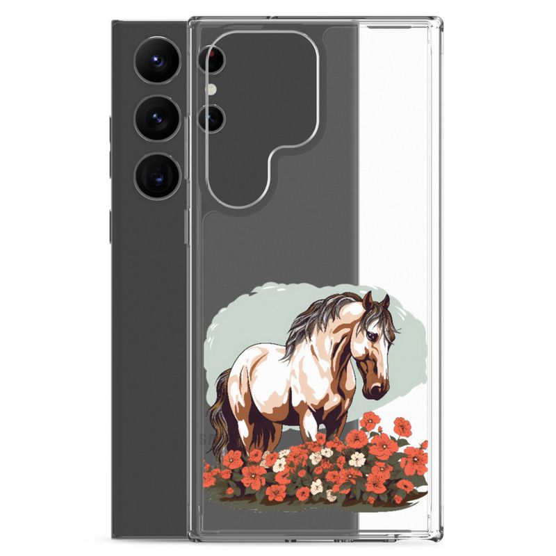 Clear Case for Samsung, Brown horse in field of red flowers, n4w2fj