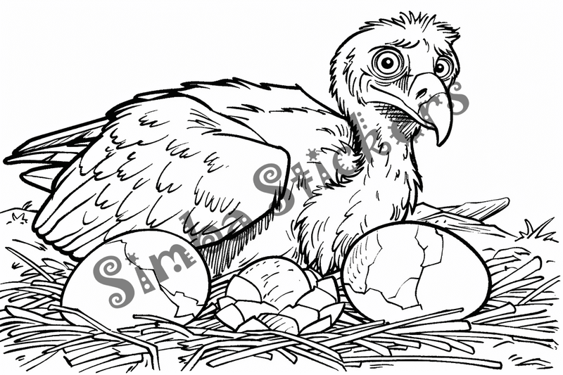 Colouring pages, bundle of vultures with chicks or eggs, 25 images, rm6krw