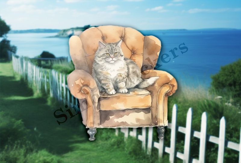 Cat in an armchair, watercolour