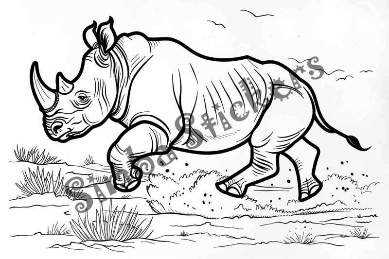 Colouring pages, bundle of rhinos running, 10 images