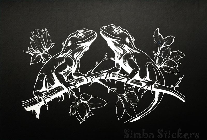Two lizards in on a branch, outline art