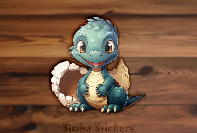 Baby green dinosaur smiling
