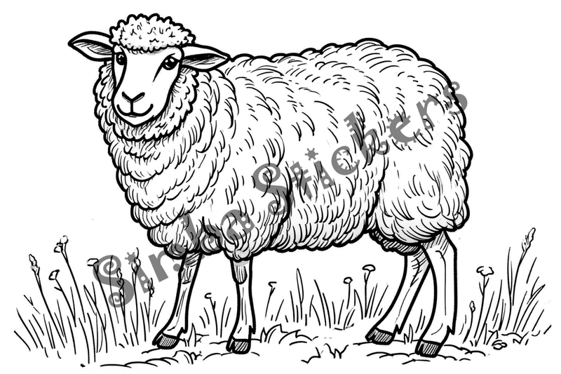 Colouring pages, bundle of singular sheep, 10 images