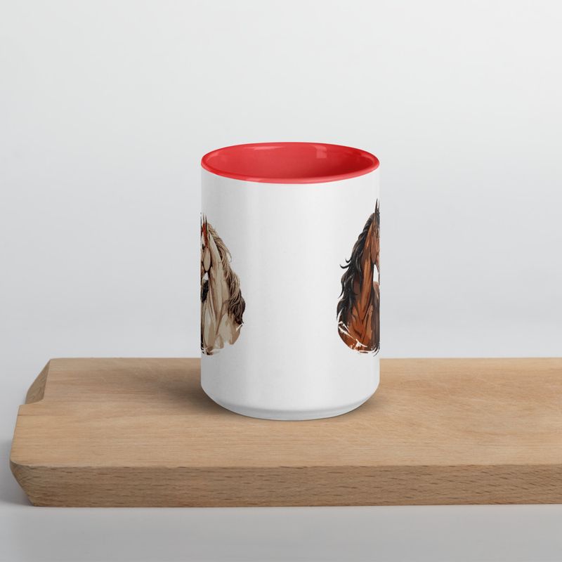 White Ceramic Mug with Color Inside, 11&amp;15oz, Horses nose-to-nose, jbgjpy
