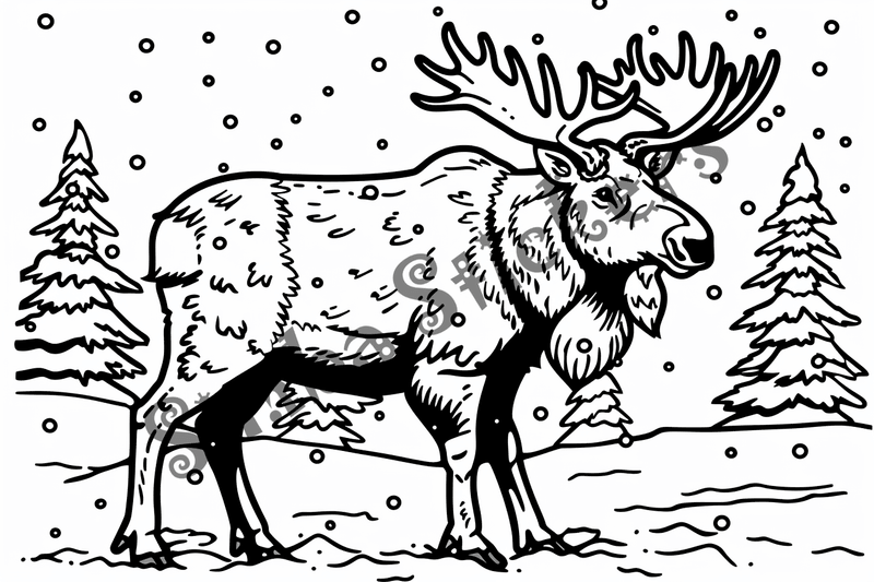 Colouring pages, Bundle of moose in thes snow, 10 images