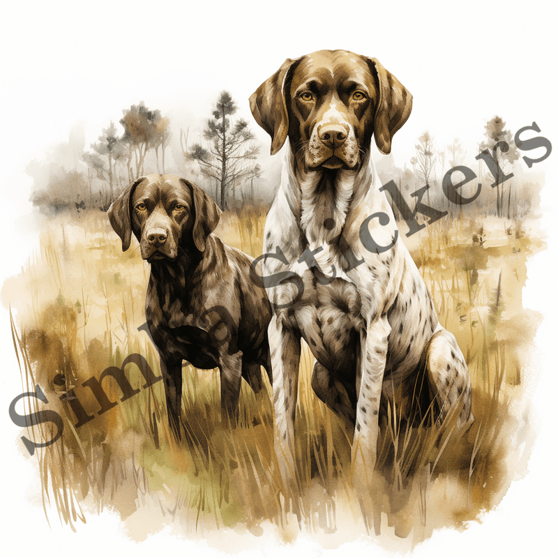 German Shorthaired Pointer dogs in the woods, image set, 10 images