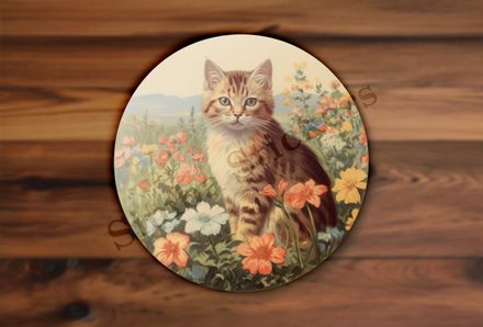 Vintage cat in flower field