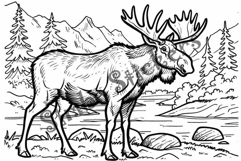 Colouring pages, Bundle of moose, 50 images