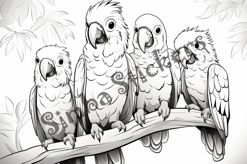 Colouring pages, bundle of parrots 2, 25 images