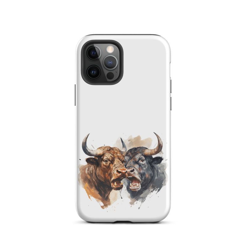 Tough Case for iPhone, Bulls facing up to each other, watercolour, dx5eff