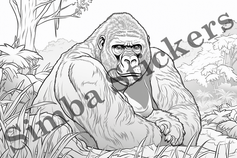Colouring pages, bundle of gorillas, 25 images