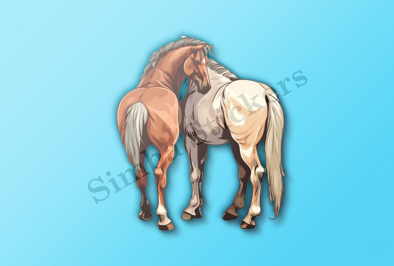One brown, one white horse