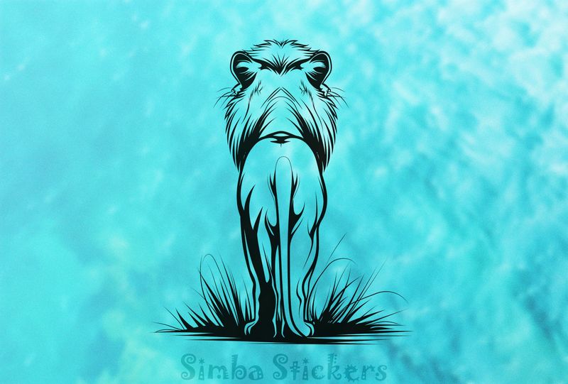 Lion standing, seen from the back, outline art, yg3nsy