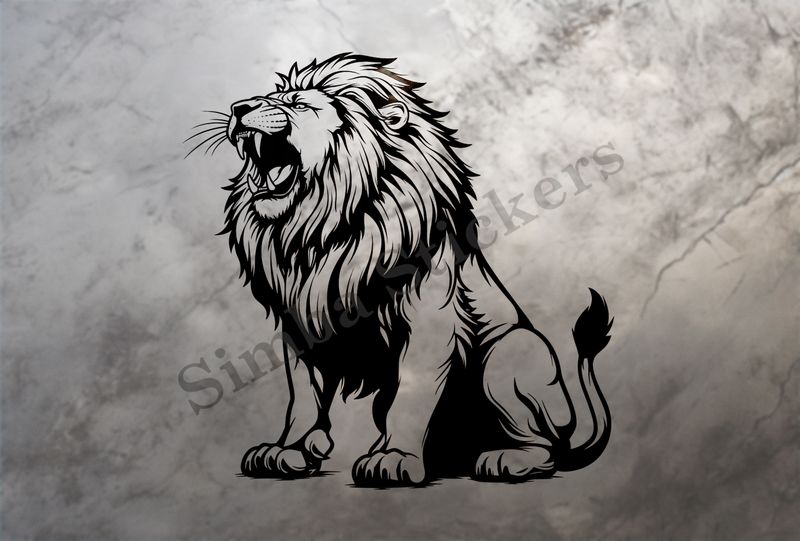 Majestic lion roaring, and sitting, outline art