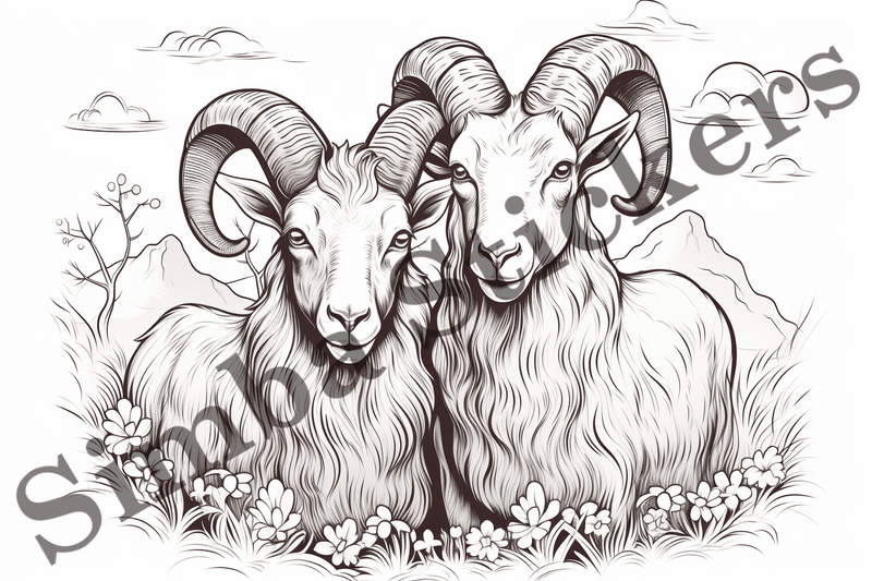 Colouring pages, Bundle of goats in love, 10 images