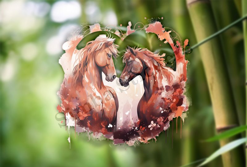 Horses in love, watercolour