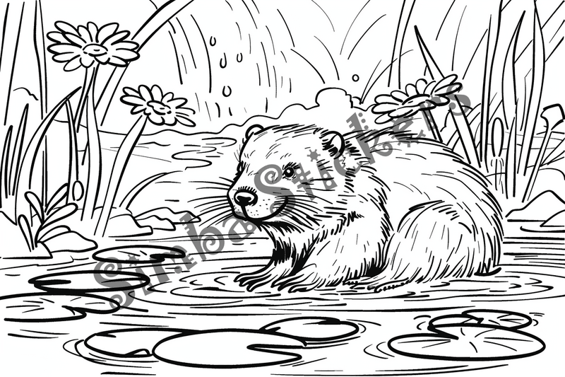 Colouring pages, bundle of singular beavers, 25 images