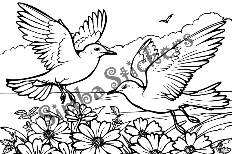 Colouring pages, bundle of seagulls, 50 images