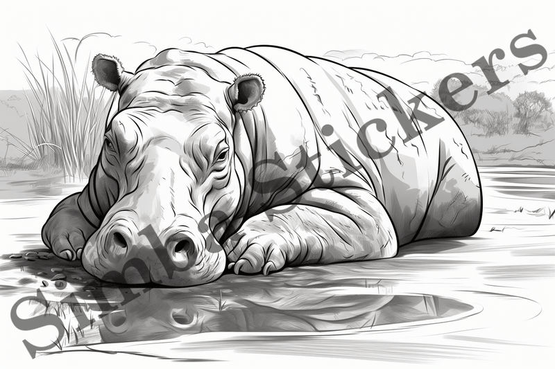 Colouring pages, Bundle of hippos, 25 images