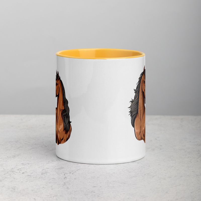 White Ceramic Mug with Color Inside, 11&amp;15oz, Two brown horses snuggling, tdwcyd