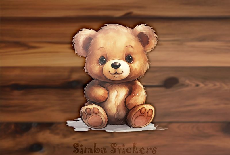 Cartoonish cute bear cub sitting down, watercolour, dd0ca2