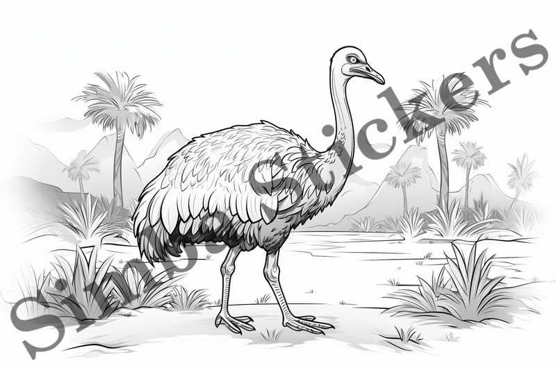 Colouring pages, Bundle of ostriches, 25 images
