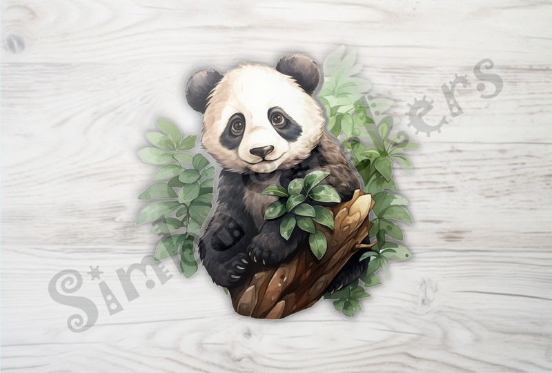 Panda bear sitting in leafy tree, 7upo9x