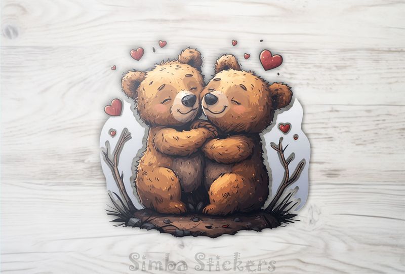 Bears cubs smiling cheek-to-cheek with Valentine&#x27;s hearts, eg3uze
