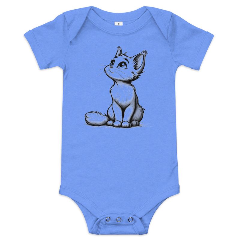 Baby Short Sleeve One Piece, 3-24 Months, Cat kitten sitting up, looking cute, mirrored
