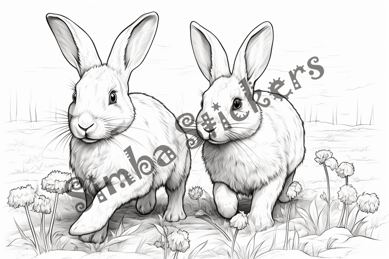 Colouring pages, bundle of rabbits, 25 images