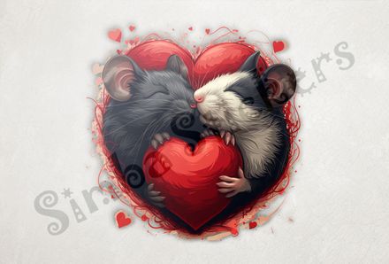 Mice in love holding onto smaller Valentine&#x27;s heart tightly, inside larger heart