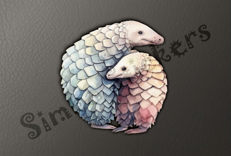 Pangolins in love, watercolour
